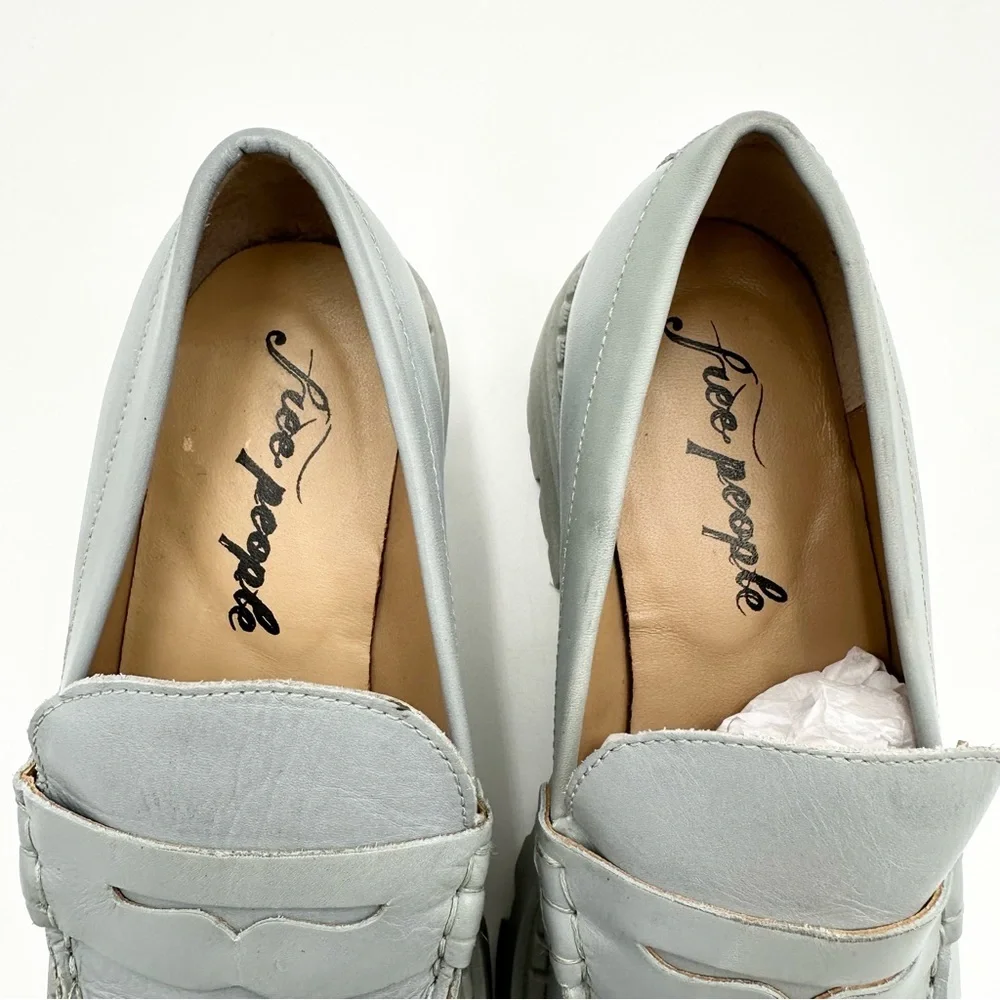 Free People Lyra Loafers Platform Blue Boardwalk Leather Lug Sole